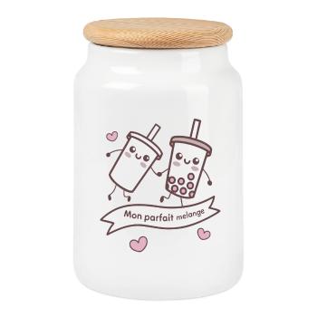 Parfait Mélange Bubble Tea Kawaii - Boîte à biscuits avec couvercle en bois - blanc - Devant
