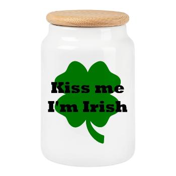 kiss me I'm irish - Cookie Jar with Wooden Lid - white - Front