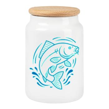 Vecteur de contour de la pêche au poisson carpe néon - Boîte à biscuits avec couvercle en bois - blanc - Devant