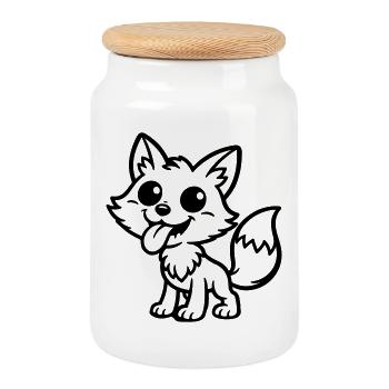 Fox Comic Funny - Boîte à biscuits avec couvercle en bois - blanc - Devant