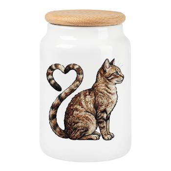 Katzenliebe im bestickten Look (gedruckt) - Keksdose mit Holzdeckel - Weiß - Vorne