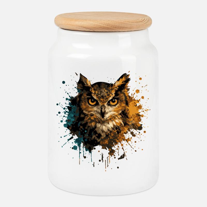 Eule Aquarell – Color Splash Tierkunst - Keksdose mit Holzdeckel - Weiß