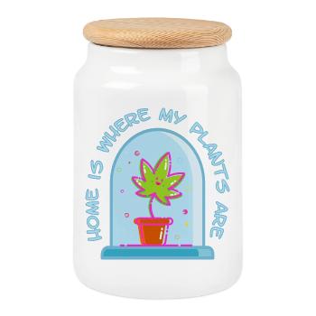 Chez moi, c’est là où se trouvent mes plantes - Boîte à biscuits avec couvercle en bois - blanc - Devant