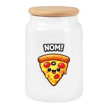 Conception de la part de pizza Kawaii - Boîte à biscuits avec couvercle en bois - blanc - Devant