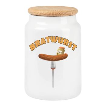 Bratwurst - Cookie Jar with Wooden Lid - white - Front