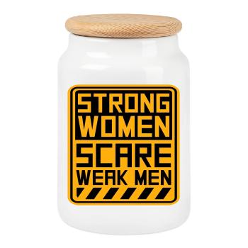 Strong Women Scare Weak Men Confident Feminist - Cookie Jar with Wooden Lid - white - Front