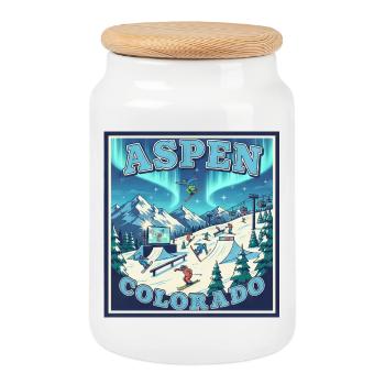 Aspen Colorado Sports d’hiver Ski Snowboard Winterurl - Boîte à biscuits avec couvercle en bois - blanc - Devant