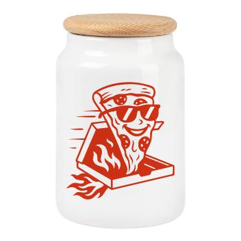 Hot pizza with sunglasses - Fastfood Fun - Cookie Jar with Wooden Lid - white - Front