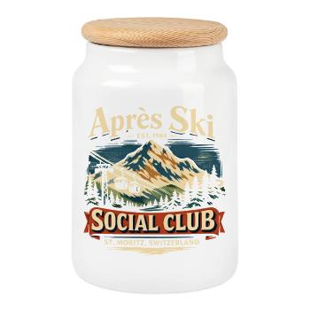 Vintage Après Ski Retro 90s Gift Funny - Cookie Jar with Wooden Lid - white - Front