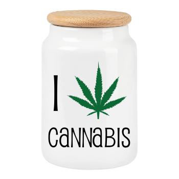 J'aime le cannabis - Boîte à biscuits avec couvercle en bois - blanc - Devant