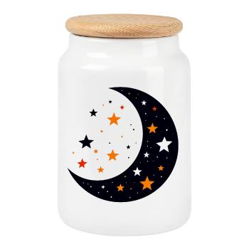 Lune et étoiles Motus d’étoiles lunaire du motif nocturne - Boîte à biscuits avec couvercle en bois - blanc - Devant