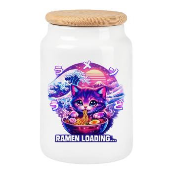 Ramen Cat Cyber gaming - Cookie Jar with Wooden Lid - white - Front