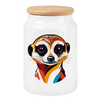 Colorful Meerkat Head Illustration - Cookie Jar with Wooden Lid - white - Front