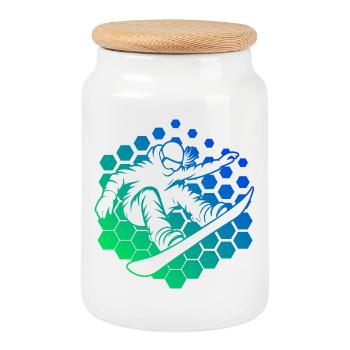 Idée simple de snowboard pour femmes - Boîte à biscuits avec couvercle en bois - blanc - Devant