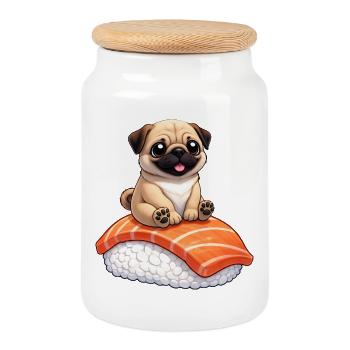 Carlin sucré avec sushi cuisine japonaise - Boîte à biscuits avec couvercle en bois - blanc - Devant
