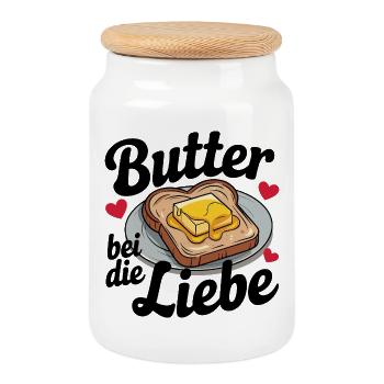  Butter bei die Liebe lustiger Frühstück Spruch - Keksdose mit Holzdeckel - Weiß - Vorne