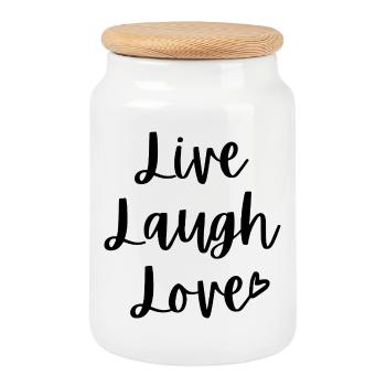 Lebe Lachen, Liebe - Keksdose mit Holzdeckel - Weiß - Vorne