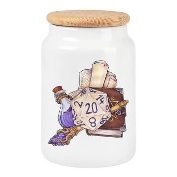 Rollenspiel Tabletop D20 Würfel Geschenk Zauberer  - Keksdose mit Holzdeckel - Weiß - Vorne