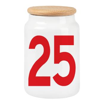 Red 25 in clear typography - Cookie Jar with Wooden Lid - white - Front
