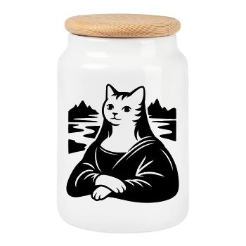 Portrait de Chat Lisa - Boîte à biscuits avec couvercle en bois - blanc - Devant
