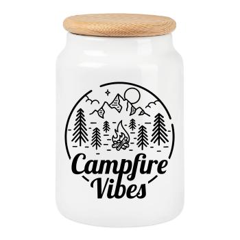 Ambiance de feu de camp - Boîte à biscuits avec couvercle en bois - blanc - Devant