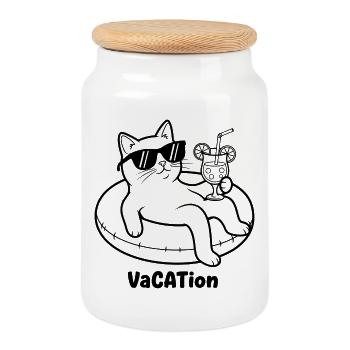 Katzenurlaub am Pool VaCATtion - Keksdose mit Holzdeckel - Weiß - Vorne