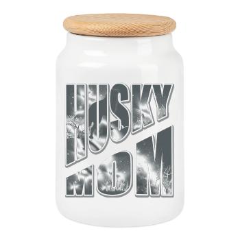 Husky Mom im Schnee - Keksdose mit Holzdeckel - Weiß - Vorne