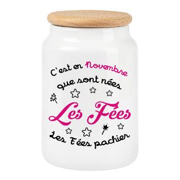 Anniversaire novembre  - Les Fées pas chier ! - Boîte à biscuits avec couvercle en bois - blanc - Devant