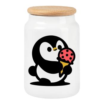 Petit manchot avec de la glace - Boîte à biscuits avec couvercle en bois - blanc - Devant