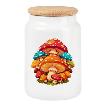 Dessin animé Coloré aux Champignons Crapauds - Boîte à biscuits avec couvercle en bois - blanc - Devant