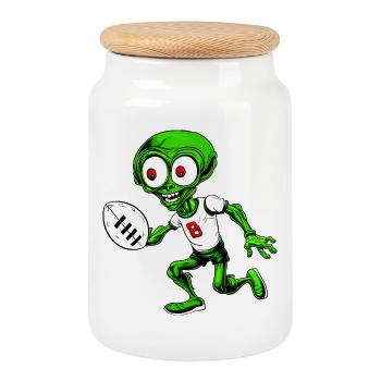 Joueur de rugby Alien - Boîte à biscuits avec couvercle en bois - blanc - Devant