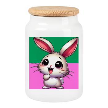 rabbit - Cookie Jar with Wooden Lid - white - Front