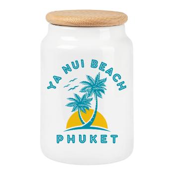 Phuket Beach Palmensonnenuntergang - Keksdose mit Holzdeckel - Weiß - Vorne