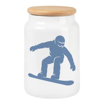 Minimalist Snowboard Silhouette Winter Sports - Cookie Jar with Wooden Lid - white - Front