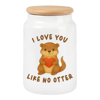 Love You Like No Otter – Sweet Otter with Heart - Cookie Jar with Wooden Lid - white - Front