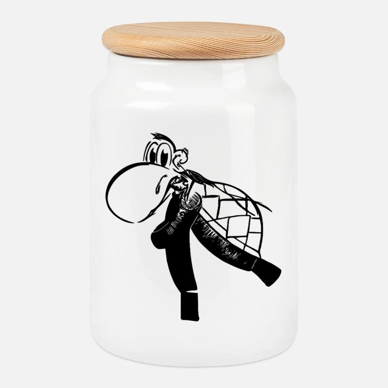 Caution Turtle - Cookie Jar with Wooden Lid - white