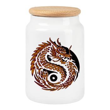 Dragon Spiral Yin de Feu - Boîte à biscuits avec couvercle en bois - blanc - Devant