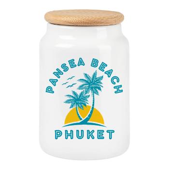 Phuket Beach Palms Sunset - Cookie Jar with Wooden Lid - white - Front