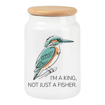 I’m a King – Eisvogel Wortspiel Design - Keksdose mit Holzdeckel - Weiß - Vorne