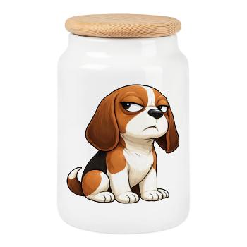 Arrogant Beagle Cartoon Dog Comic Snapped - Cookie Jar with Wooden Lid - white - Front