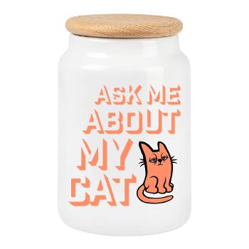 Demandez-moi pour mon chat Chat Amour des animaux Animaux - Boîte à biscuits avec couvercle en bois - blanc - Devant