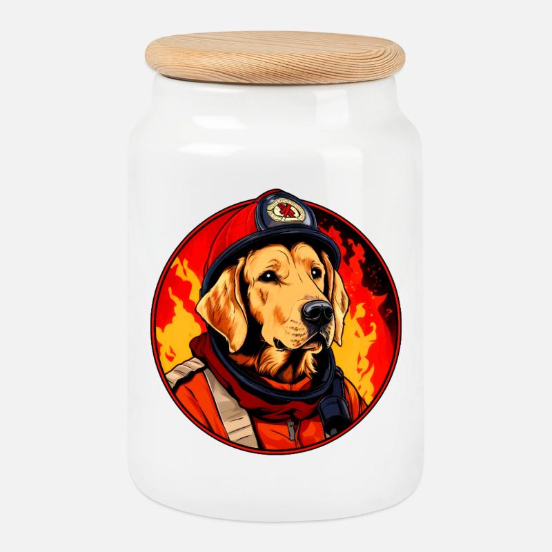 Chiens de pompiers - Boîte à biscuits avec couvercle en bois - blanc
