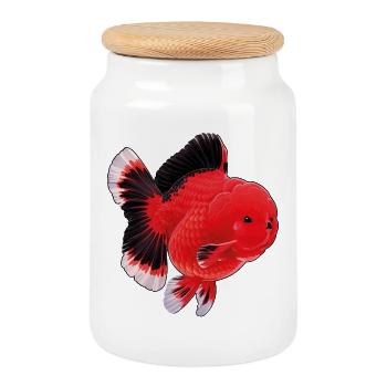 Black Orange Oranda High Quality Goldfish - Keksdose mit Holzdeckel - Weiß - Vorne