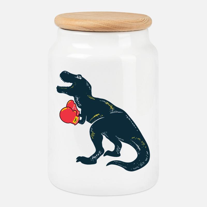 Dino Boxer Rex - Keksdose mit Holzdeckel - Weiß