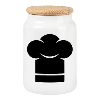 Kochmütze Chef Hut Silhouette - Keksdose mit Holzdeckel - Weiß - Vorne