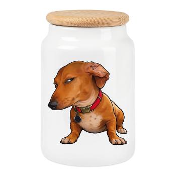 Side Eye Dachshund Monday Mood - Cookie Jar with Wooden Lid - white - Front