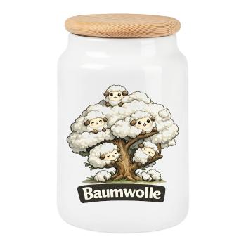 Cotton Sheep on Tree Pun Pun Shirt - Cookie Jar with Wooden Lid - white - Front