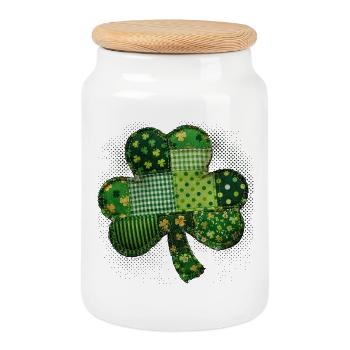 Trèfle – St. Patrick vintage en patchwork - Boîte à biscuits avec couvercle en bois - blanc - Devant