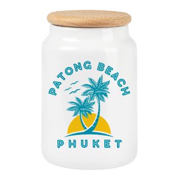 Patong Beach Phuket Palm Sonnenuntergang - Keksdose mit Holzdeckel - Weiß - Vorne