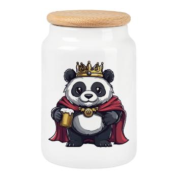 Panda Beer King - Boîte à biscuits avec couvercle en bois - blanc - Devant